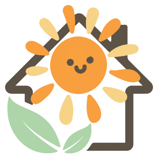 太陽、植物，以及小屋圖案